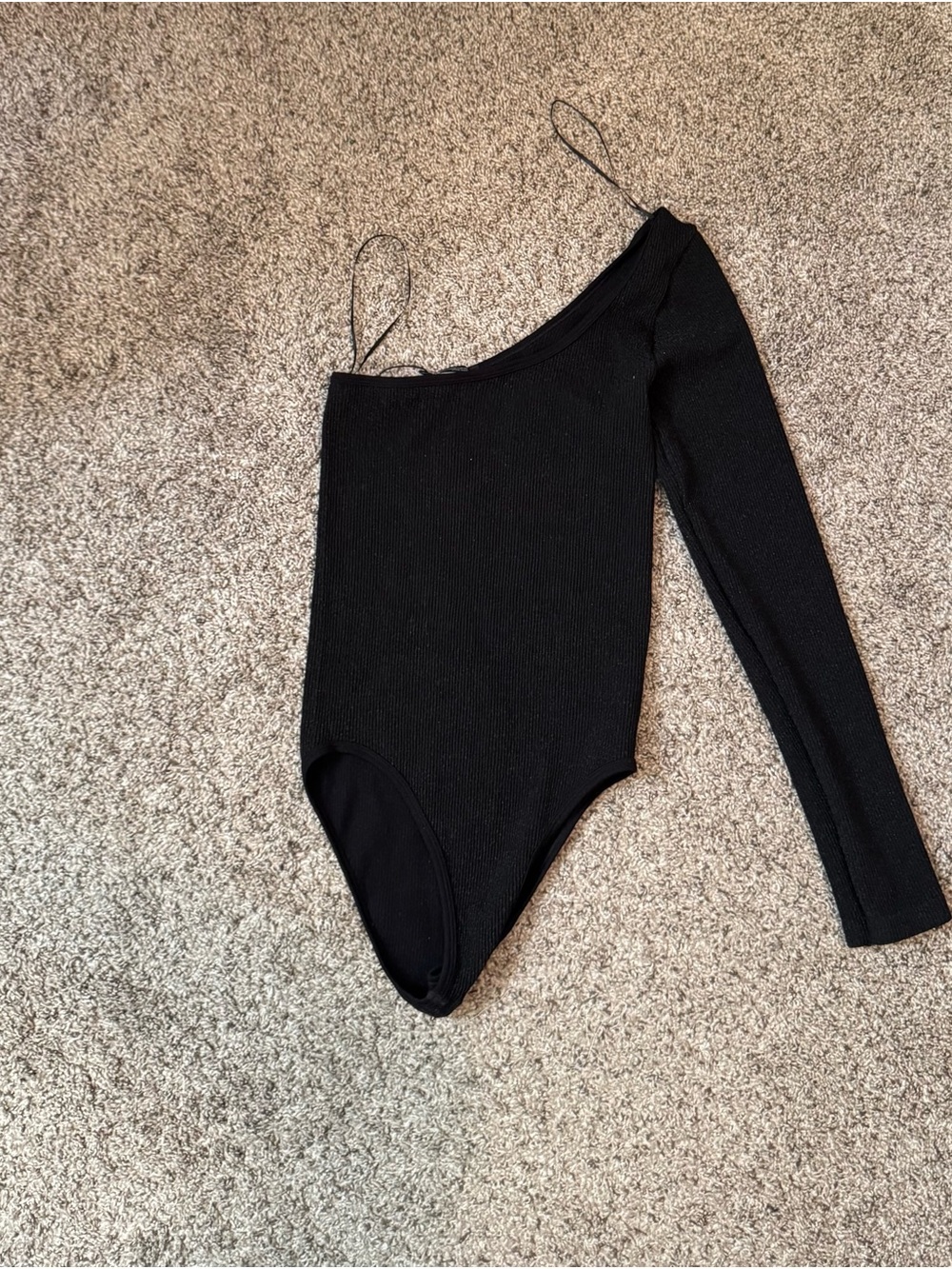 Zara Black One-Shoulder Long-Sleeve Ribbed Bodysuit